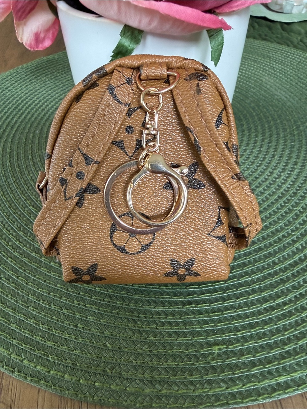Monogram Blooming Flowers Bag Charm,Mini Pouch, Key Chain Holder, IPod ,Ear Buds - Picture 3 of 5